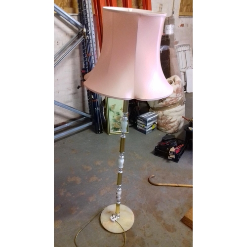 506 - Gilt and onyx floor stand standard lamp with shade