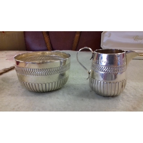 619 - Gmj London hallmarked silver sugar bowl and creamer