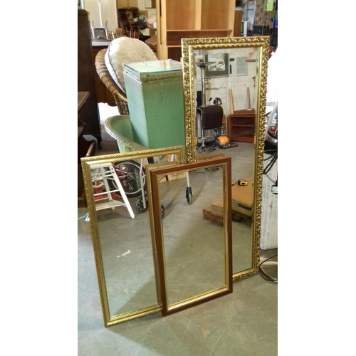 265 - 2 x gilt framed and one wooden framed wall mirror