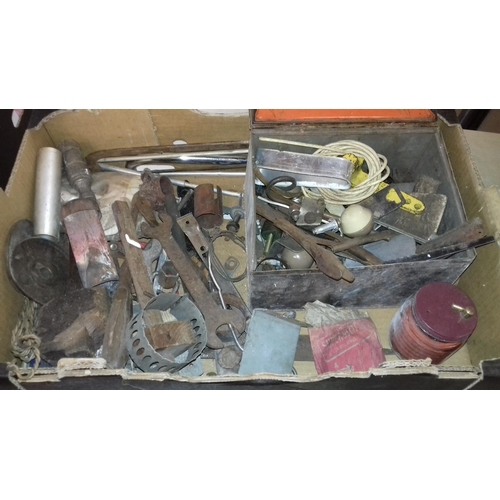 232 - Box of assorted vintage shed clearance tools and accessories etc