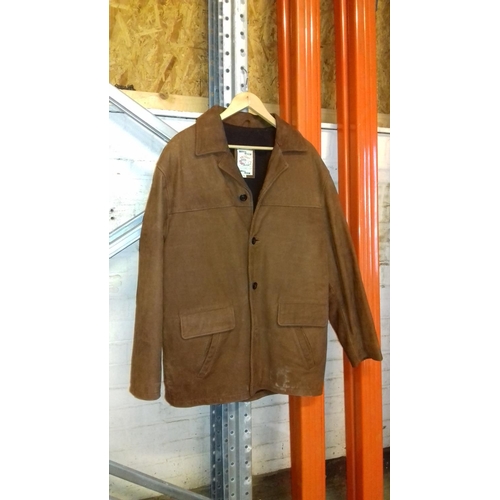 191 - Vintage original hardware 57 heavy gents fleece lined brown leather coat size XL