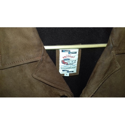 191 - Vintage original hardware 57 heavy gents fleece lined brown leather coat size XL