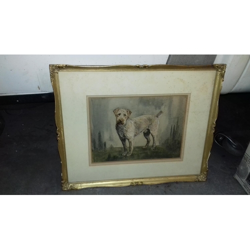 488 - 54 x 44 cm gilt framed pastel painting of a terrier dog signed J.GORTON JONES 1935