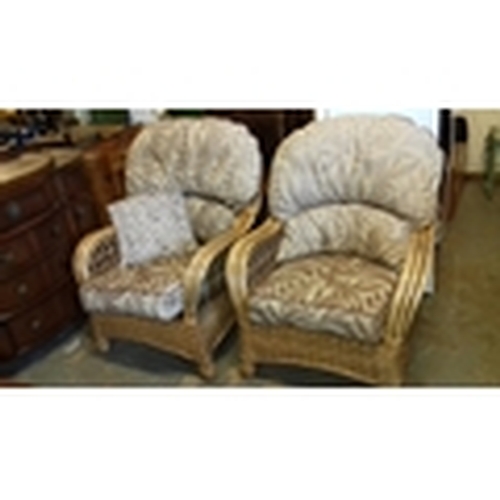 495 - Pair of cane armchairs some fading to cushions