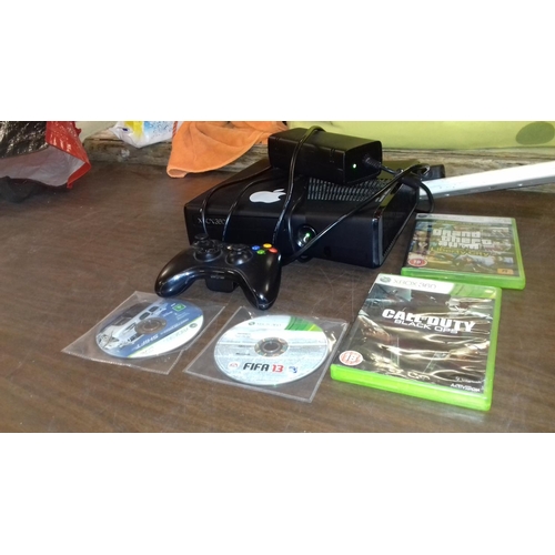 55 - XBOX 360 S console with controller and 4 x games