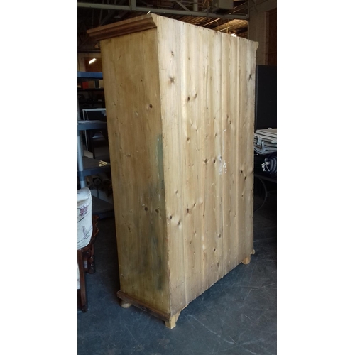 475 - 122 x 53 x 201 cm tall old waxed pine double wardrobe with under drawer