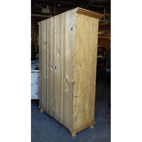 475 - 122 x 53 x 201 cm tall old waxed pine double wardrobe with under drawer