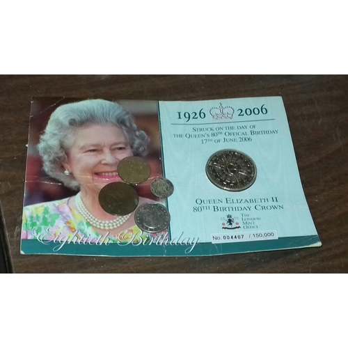 606 - 2006 London mint queen's 80th birthday limited edition crown plus 4 x other coins