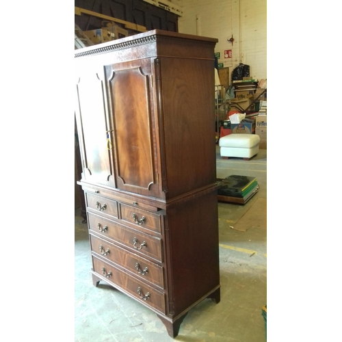 507 - 81 x 45 x 154 cm 1970's Edwardian look flamed mahogany 2/3 writing cabinet with secret drawers by Ja... 