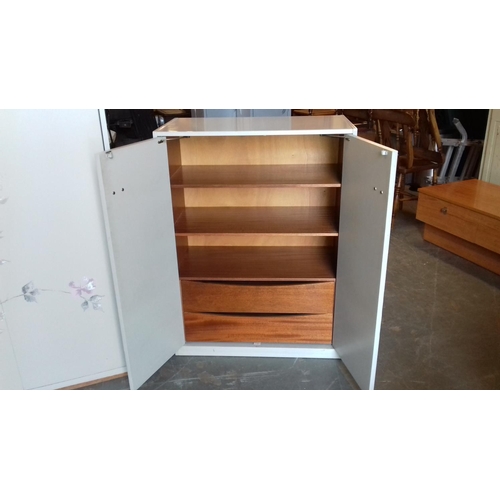 506 - G Plan E.Gomme 3 piece small bedroom suite of gentlemans wardrobe, tallboy and bedside table