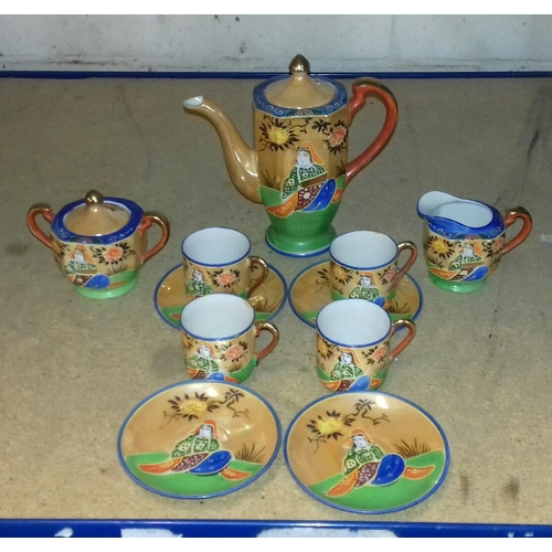 39 - Vintage Samurai china hand painted 11 piece 4 place setting tea set