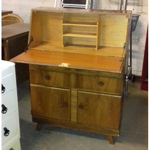 465 - 1950's walnut 2 drawer bureau cabinet approx 74 x 29 x 102 cm tall