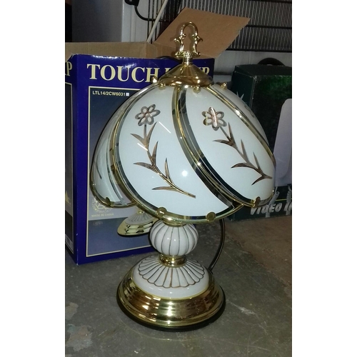 468 - Boxed brass/ceramic touch lamp