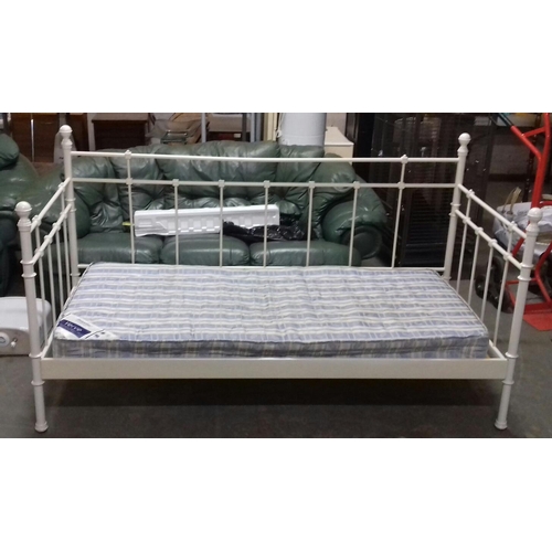 474 - White metal day bed with mattress