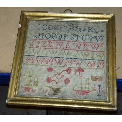 7 - 23 x 23 cm gilt wooden framed period sampler