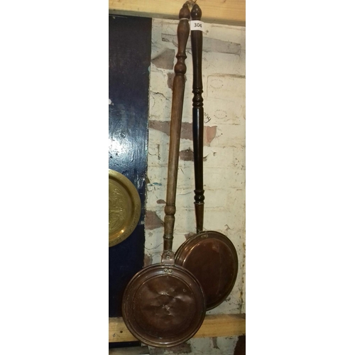 304 - 2 x old long handled warming pans