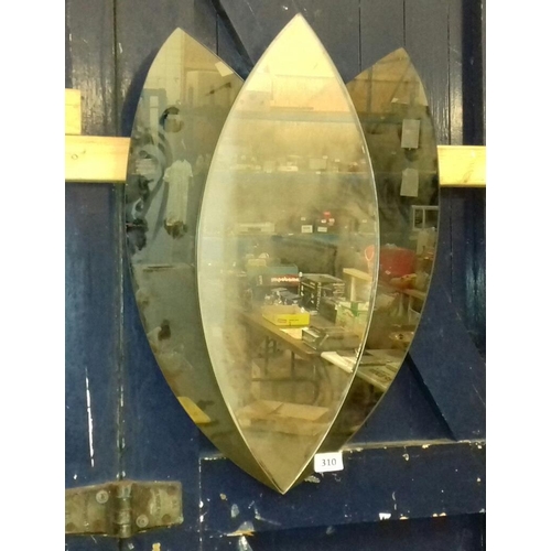 310 - Approx. 80 x 56cm art deco style tulip shaped wall mirror