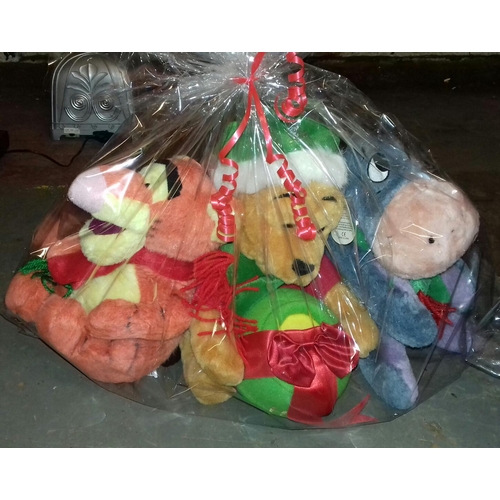 456 - Gift wrapped winnie the pooh, eey-ore and tigger soft toys