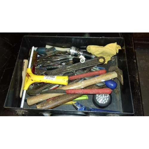 167 - 39 x 29cm metal case with assorted hand tools etc.