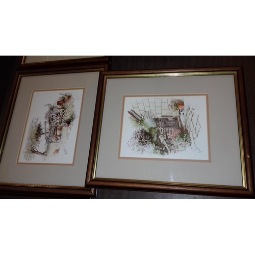 297 - Set of five 34 x 29 cm Framed MICHAEL COOPER pictures all pencil signed & three 23 x 17 cm late 1700... 