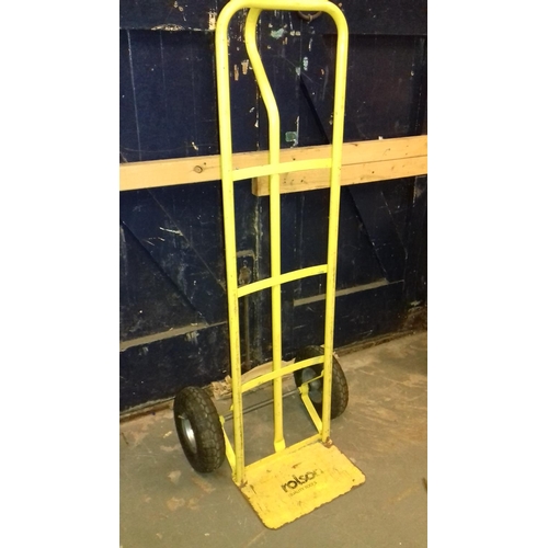 424 - Yellow tubular metal porters trolley