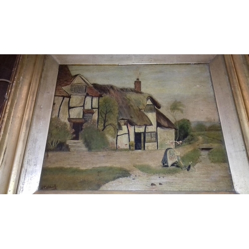 482 - 74 x 44 cm landscape and two smaller Cottage scene early 1900s oil paintings signed N. CALDWELL