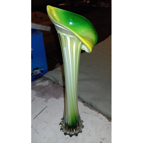 27 - Large 'jack in the pulpit' yellow and green art glass vase