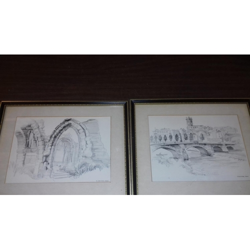 335 - Set of 5, 31 x 25 cm, framed pencil study prints of Chester scenes