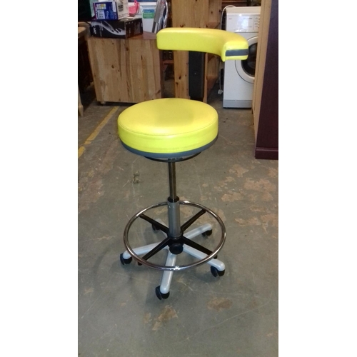 441 - Stevens seating Ltd lime coloured stool with back support bar