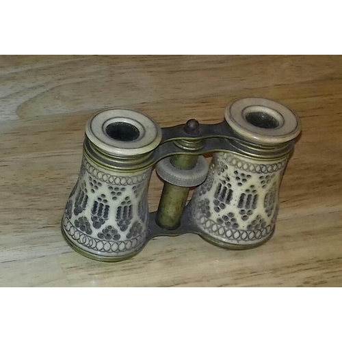 43 - Vintage ornate ivory colour encased opera glasses