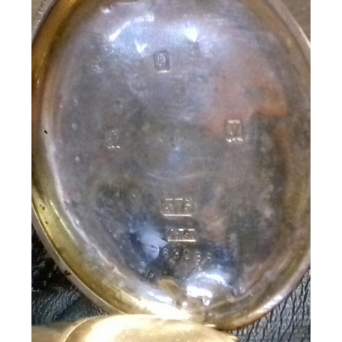 590 - Vintage Tacy 'Admiral' pocket watch in working order but no glass, in 375 stamped 9 carat gold Denni... 