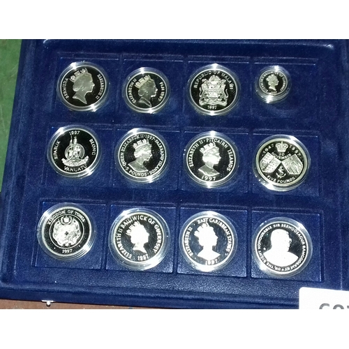 607 - Westminster cased set of 12 x golden wedding anniversary silver proof collectors coins (11 with COA)