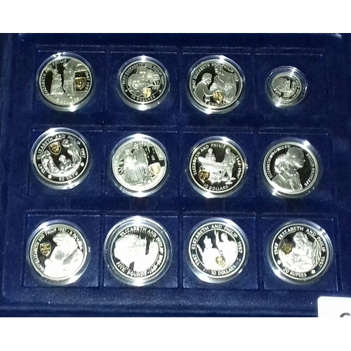 607 - Westminster cased set of 12 x golden wedding anniversary silver proof collectors coins (11 with COA)