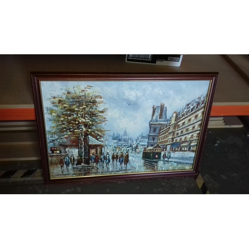 416 - 100 x 70cm oil on canvas Parisian street scene painting signed N.SPENCE