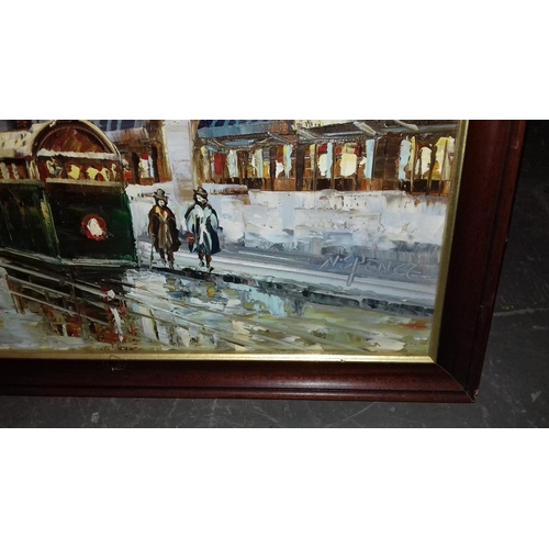 416 - 100 x 70cm oil on canvas Parisian street scene painting signed N.SPENCE