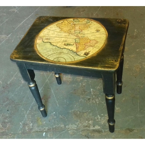 445 - 44 x 32 cm rustic look side table with inlaid globe detail