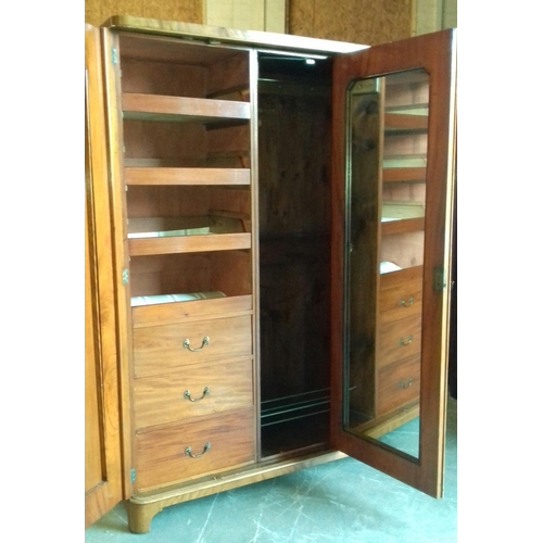 393 - Vintage double 4 section wardrobe with internal drawers, pull out shelves and internal mirror