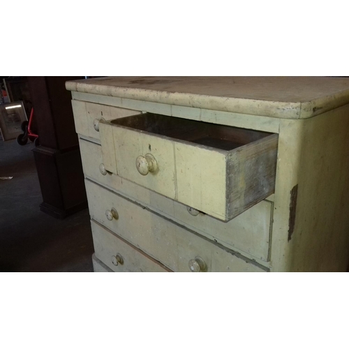 410 - 114 x 53 x 105 cm tall distressed Georgian pine 2 over 3 chest of drawers