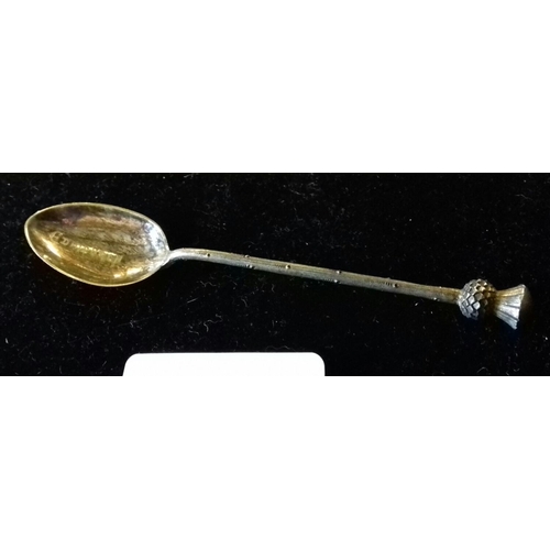 26 - Edinburgh hallmarked silver spoon with thistle end and engraved Edinburgh