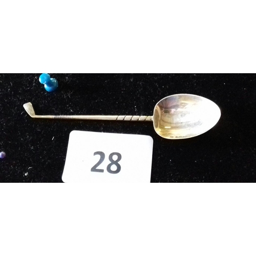 28 - Hallmarked Sheffield silver tea spoon with golf club shaped stem