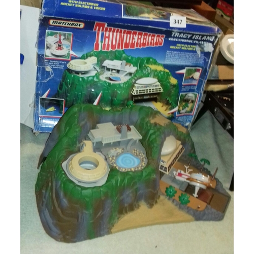 347 - Boxed Matchbox Thunderbirds Tracy Island electronic playset, only Thunderbird 5 present