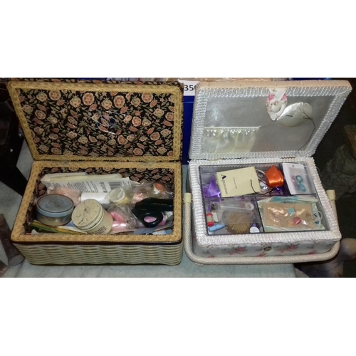 350 - 2 x plastic storage boxes and 2 x vintage sewing boxes with contents