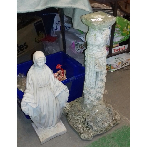 351 - Approx. 53cm composite Virgin Mary garden ornament and other concrete jardinière