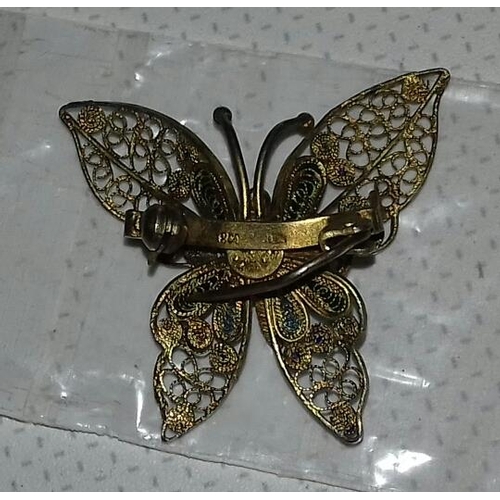 648 - 800 stamped continental silver and enamel butterfly brooch