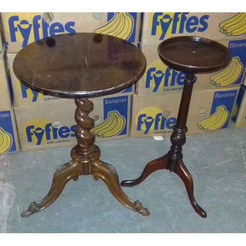 437 - 58 cm tall and 40 cm diameter round side table & 61 cm tall and 23 cm diameter round wine table