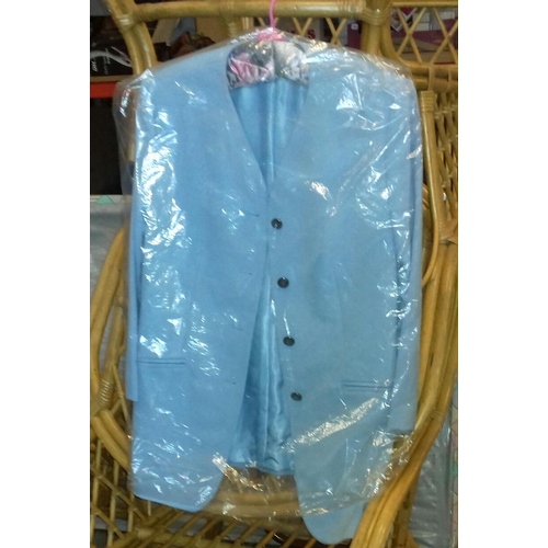 214 - Sky blue Ara ladies cotton and Cashmere three-quarter jacket size 14