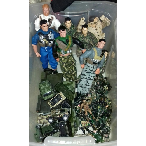 236 - Tub of assorted action men, other army action figures and vehicles