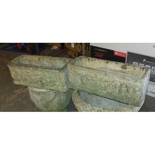 229 - 2 x 50 x 20 cm embossed figural concrete garden troughs