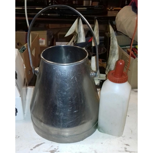 163 - Stainless steel milk churn and feeding bottle