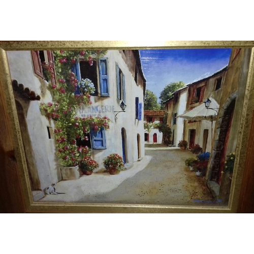 530 - 55 x 47 cm rustic framed French Village scene picture